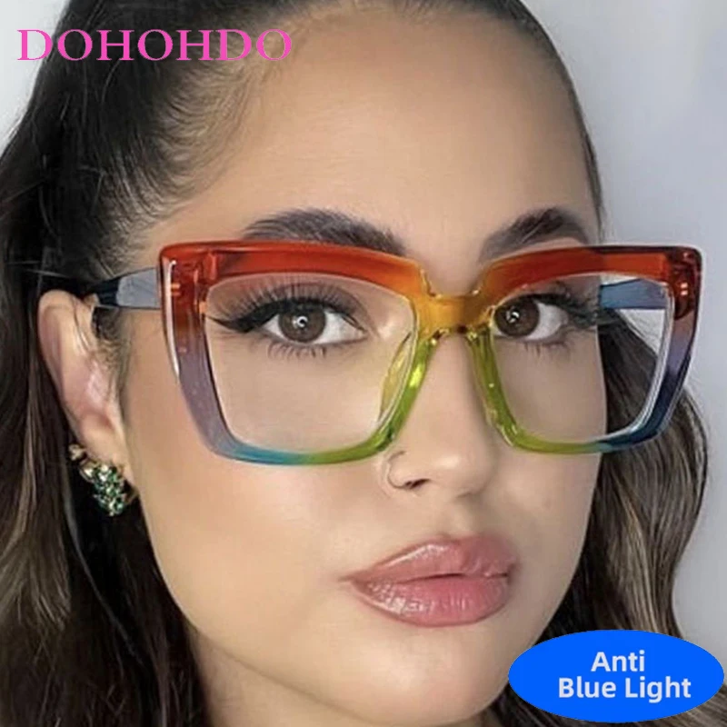

Vintage Oversized Cat Eye Assorted Colors Anti-Blue Light Glasses Women Men Luxury Brand Designer Computer Optical Eyewear Очки