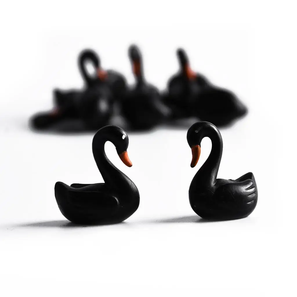 Conjunto de escultura modelo branco do lago Cygnus para decoração de casa de bonecas de jardim de fadas, preto