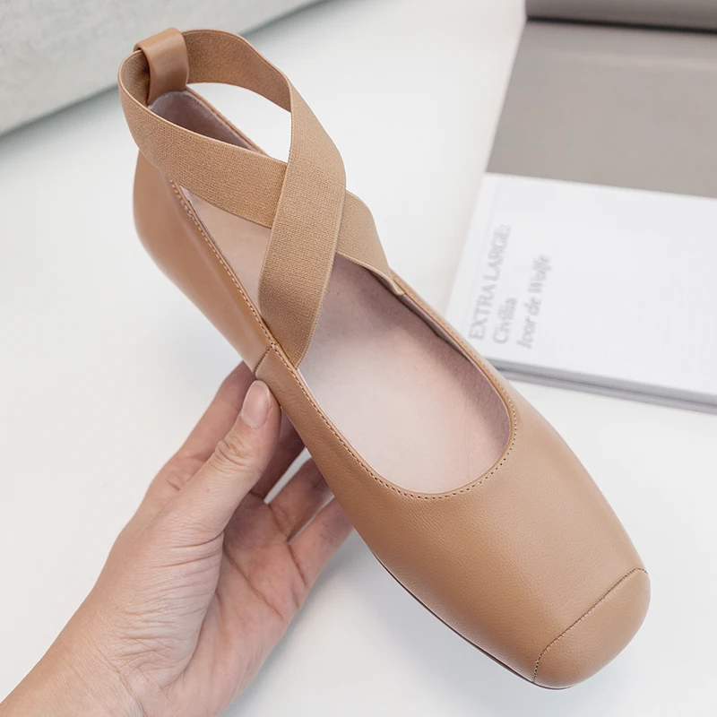 2022 Spring Women Ballet Flats Soft Leather Daily Flat Shoes Comfortable Low Heeled Outwear Woman Casual Shoes With Square Toe