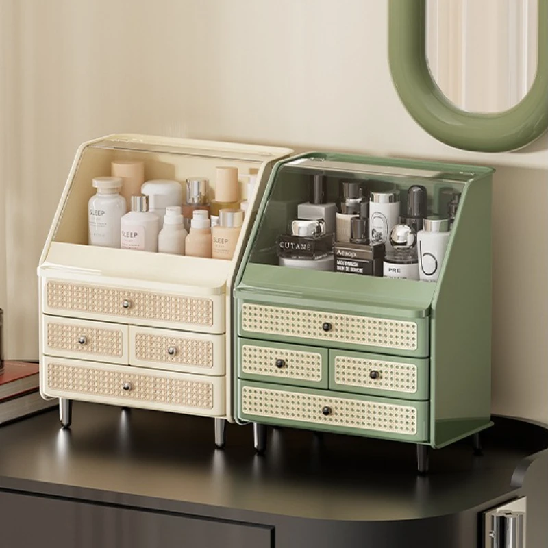 ‌6-Drawer Acrylic Makeup Organizer - Transparent Cosmetic Storage Box with Mirror, Dustproof Vanity Case for Skincare & Jewelry