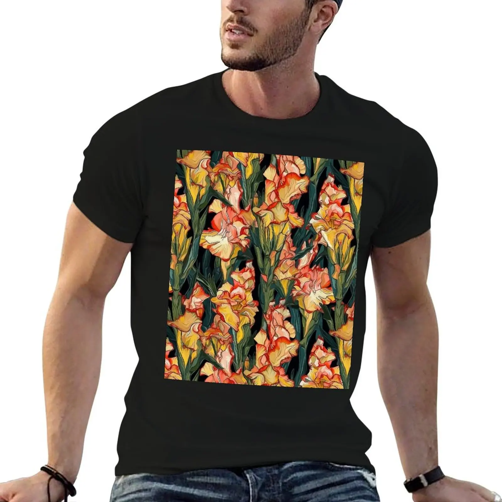 Oil Painted Gladiolus Flowers Pattern T-Shirt man graphic t shirt t shirt personalised T-Shirt