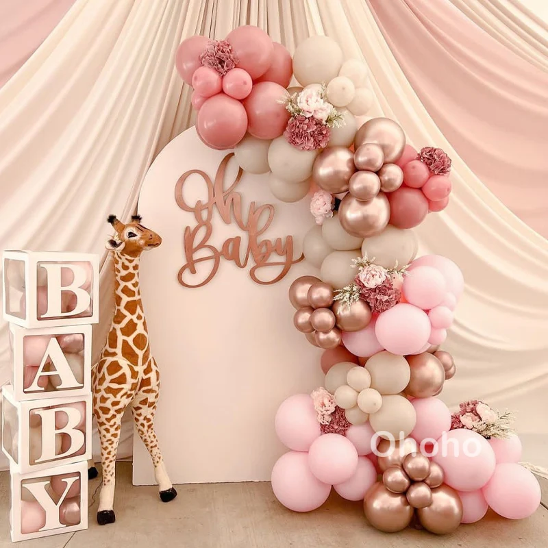 Girl Baby Shower Balloon Garland Arch Kit Birthday Pink Beige Ballons Wedding Christening Baptism Party