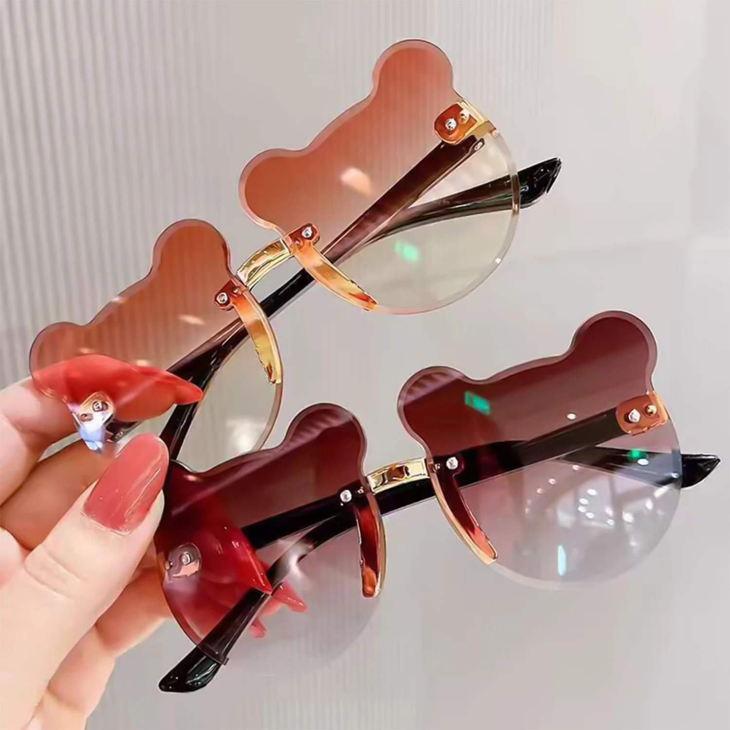 Rimless Bear Kids Sunglasses for Boys and Girls, Summer Sun Shade Netflix INS Style Accessories Photography