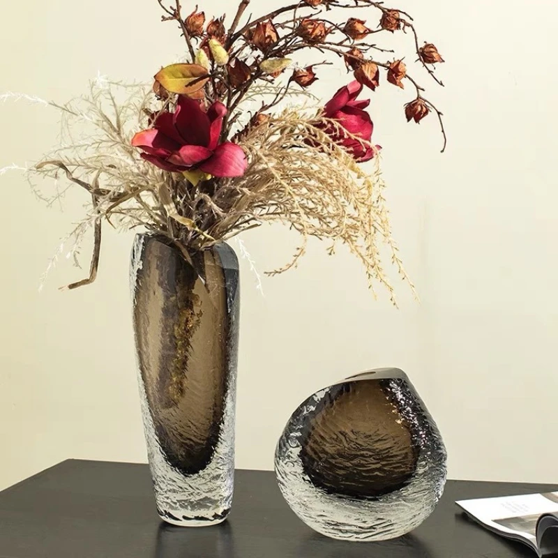 

Thick Glass Vase Transparent Flower Arrangement Accessories Desktop Decorative Ornaments Handmade Art Ware