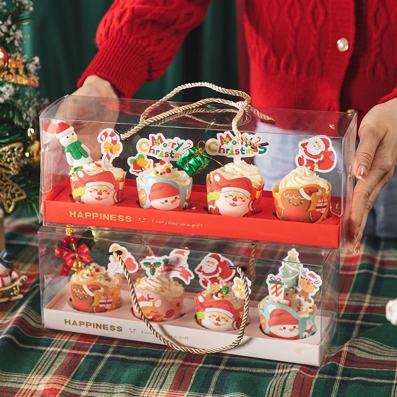 50pc Christmas Panettone Paper Mold Gingerbread Man Muffin Cupcake Paper Cups Santa Claus Cupcake Liners Baking Cup Wrap Navidad