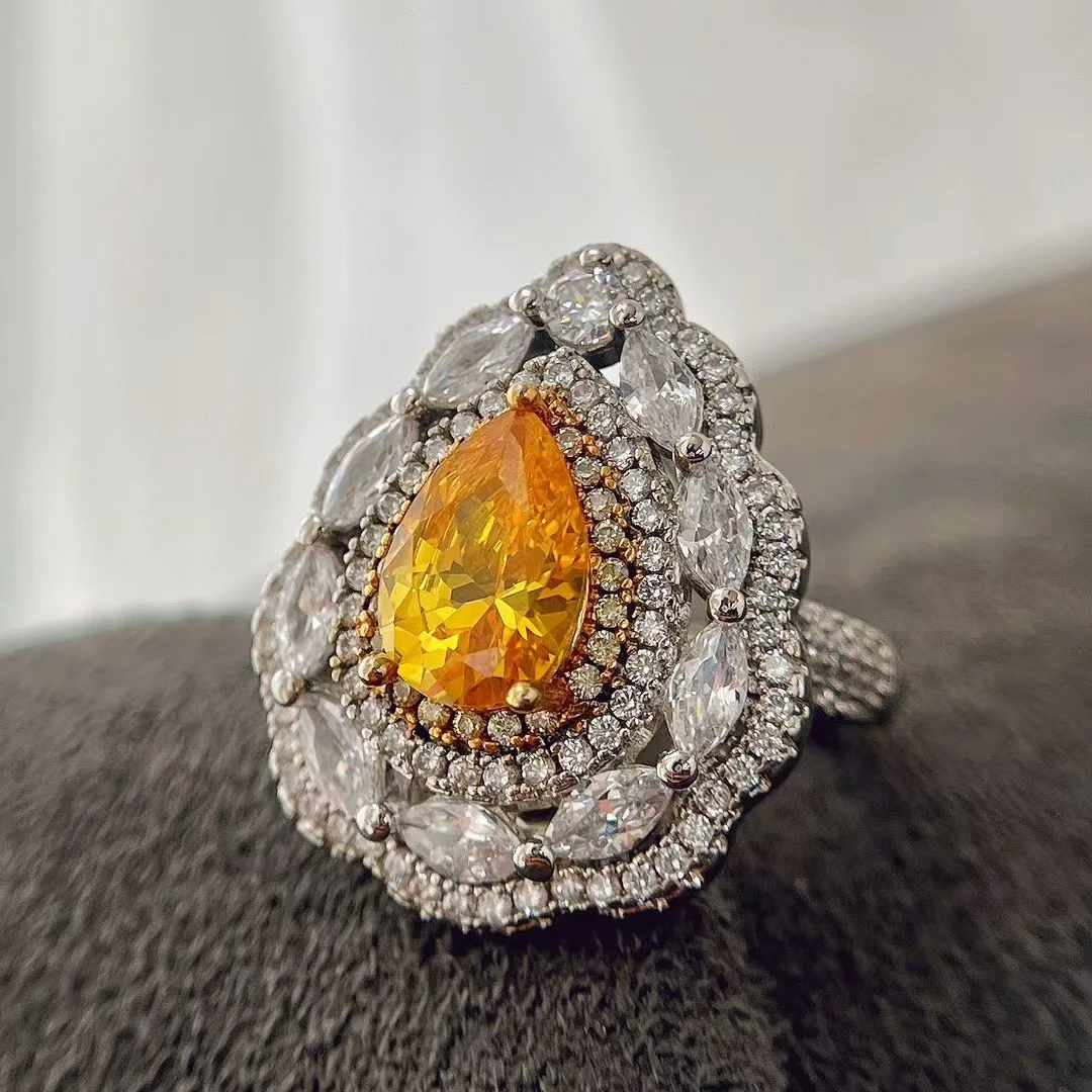 

New retro high-quality Maillard simulation yellow diamond diamond ring