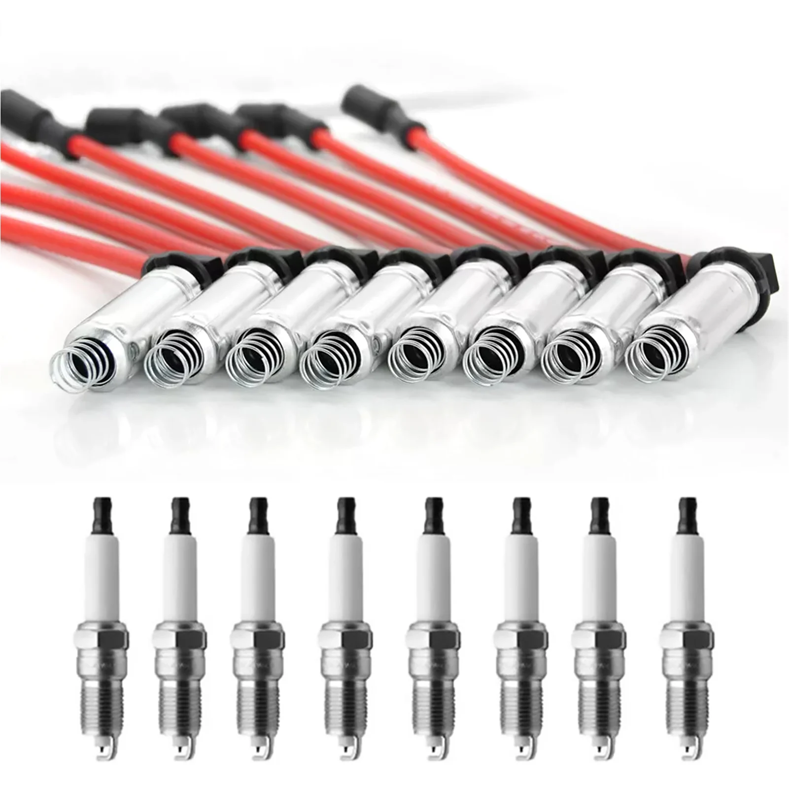 8Pcs Spark Plugs With Wires Set 41-962 M8-48322 Replace For Chevy For GMC For Cadillac For Buick For Hummer Car Auto Accessories