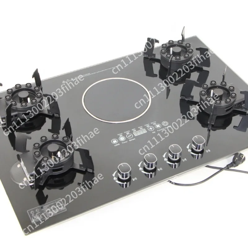 Household 5-head fire flip stove + ceramic stove/glass panel embedded liquefied gas stove
