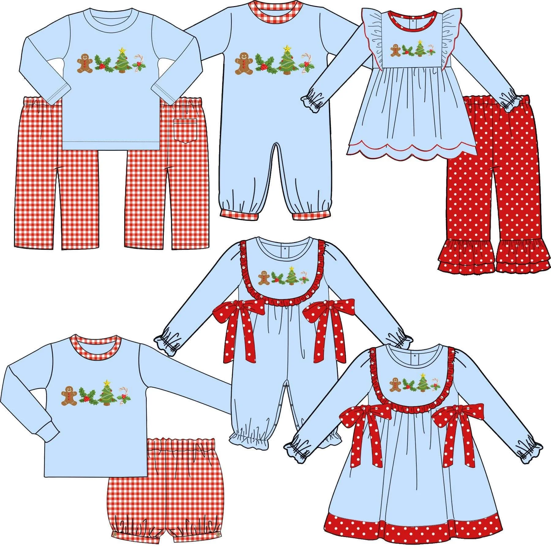 High Quality Children Christmas Clothing Boys Two Piece Outfits Ruffle Santa Scallop Long Sleeves Girl Sets With Baby Romper