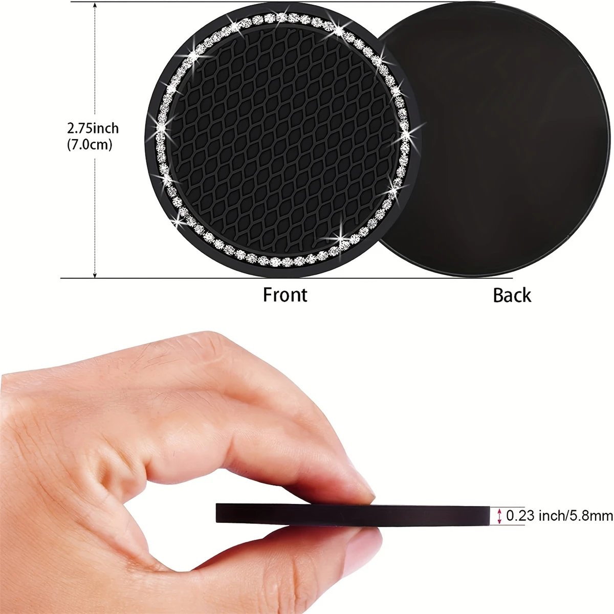 2pcs Round Grid Car Coasters Soft Rubber Artificial Diamond Non Slip Creative Cup Holder Coaster Car Accessories Easy To C image 5