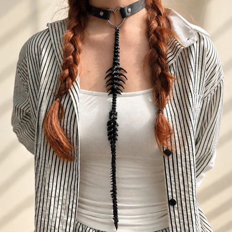 Unique Gothic Punk Fashion HipHop Sexy Street Style Elegant Black Thorn Skeleton Collar Necklace Women's Jewelry for Festivals