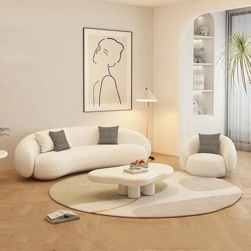 Cream wind fabric sofa beauty salon reception creative small apartment simple modern living room curved clothing store Internet
