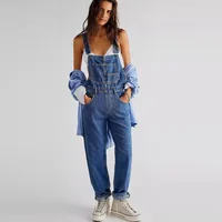 Womens Denim Overalls Vintage Loose-Fit Straight-Leg Denim Jeans Romper Classic Cargo Style High Quality Cotton Pants Jumpsuits