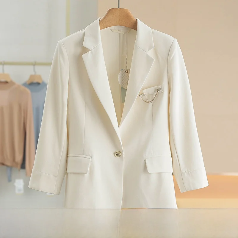 

Simple One-Button Commute Workwear Jacket Polyester Fiber Long Sleeve Pure Color Spring New Arrival Women's Suit Outerwear