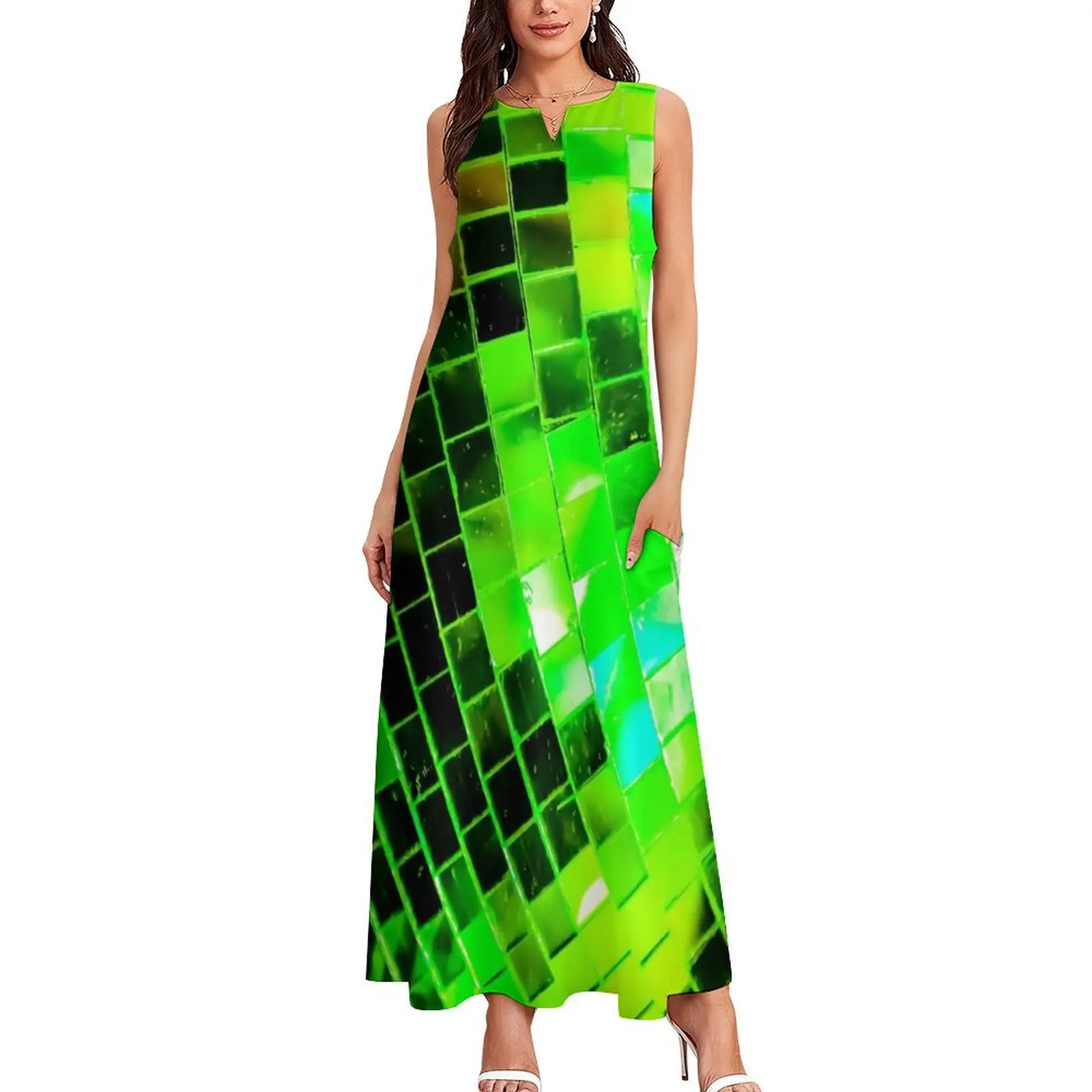 Funky Green Disco Ball Long Dress chic and elegant evening dress women's luxury party dress