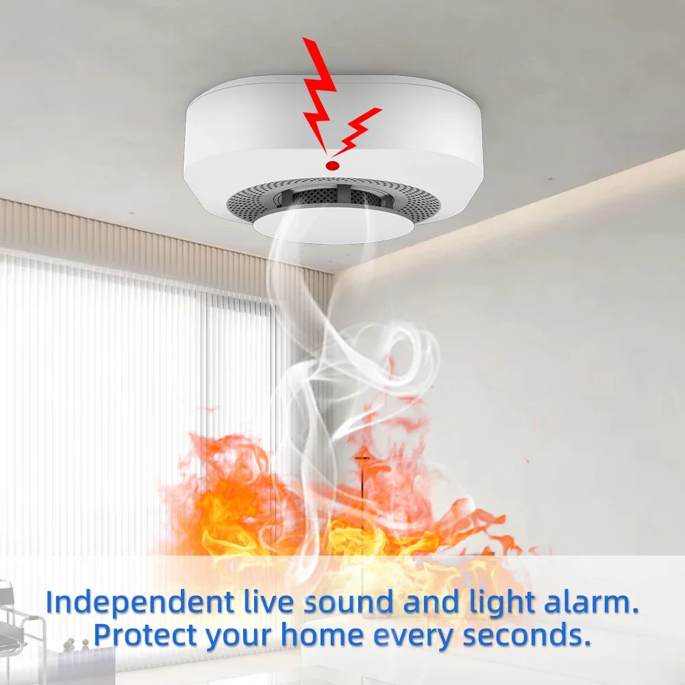 YUPA Independent Smoke Detector Sensor Fire Alarm System For Home Office Security Smoke Alarm Fire Protection Battery Powered