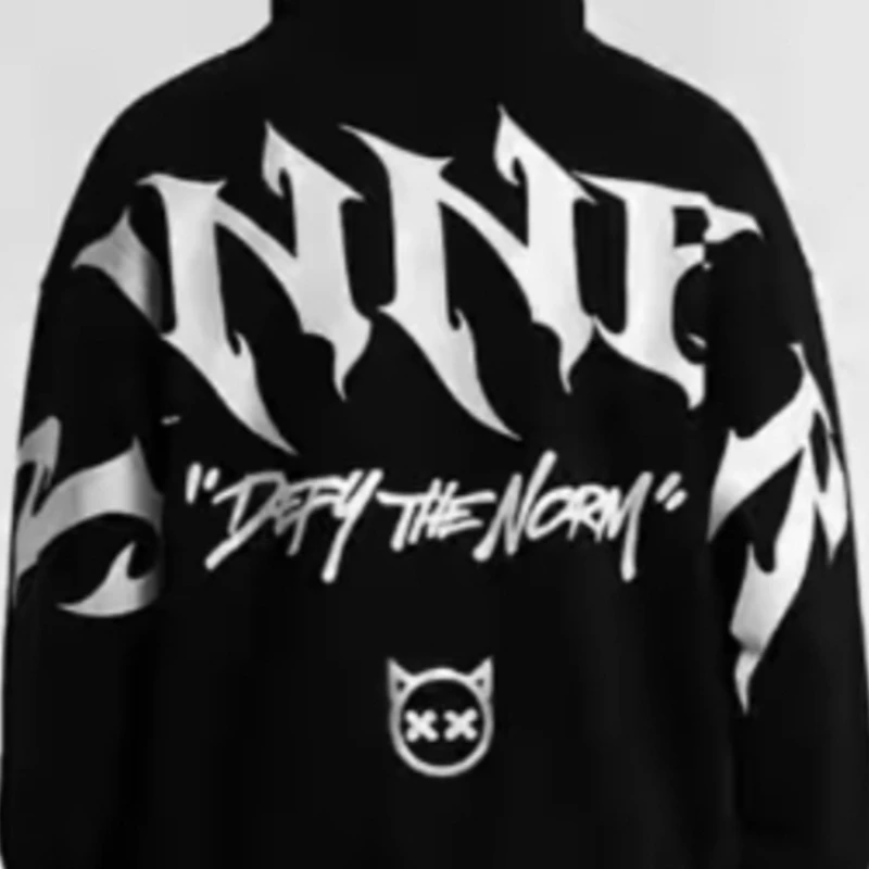 Mens Gothic Sinner Defy The Moon Print Oversized Hoodie Black Streetwear Motorcycle Riding Casual Pullover Hooded Sweatshirts
