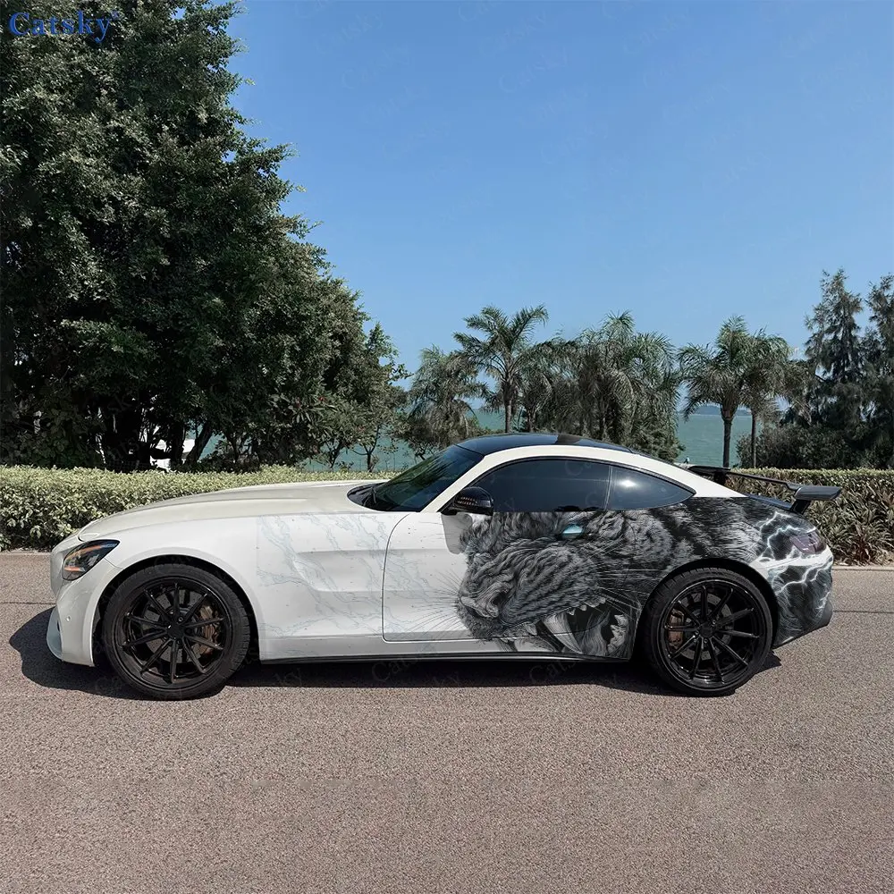 2pcs Black Stripe Tiger Car Side Wraps, Self-Adhesive PVC Waterproof & Scratch-Resistant Stickers, Car Accessory Gift