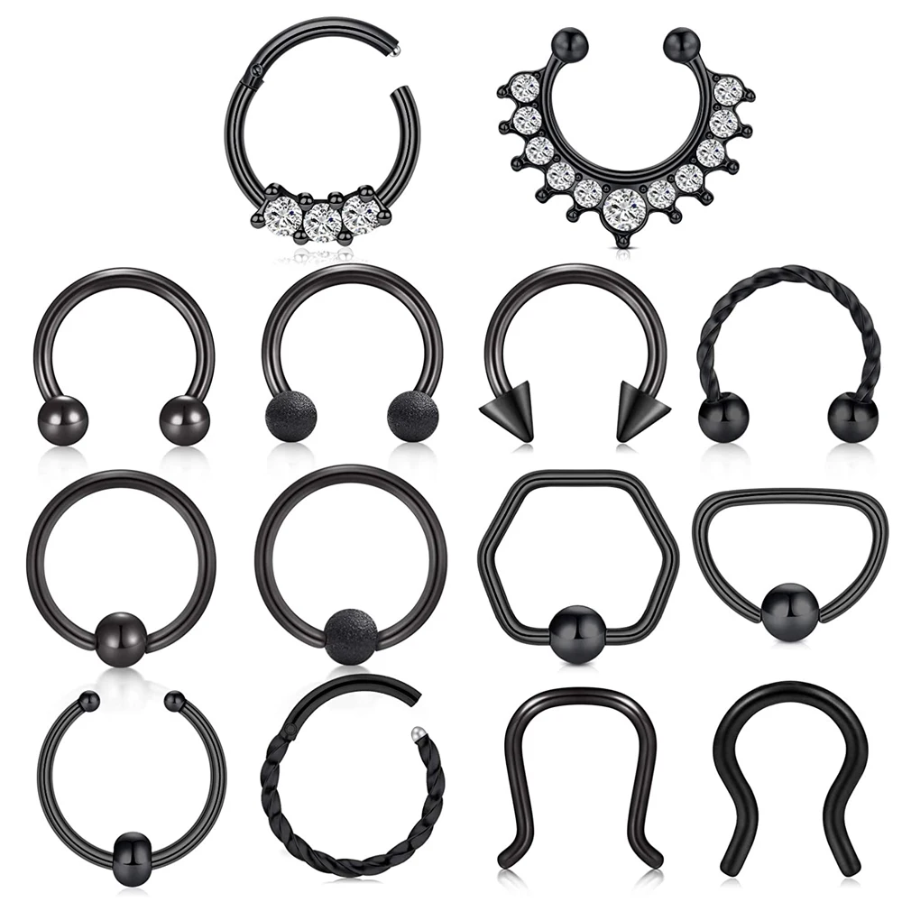 WKOUD-pendientes de acero inoxidable para el tabique, Piercing para la nariz, para el cartílago, hélice, y tabique Tragus, color negro