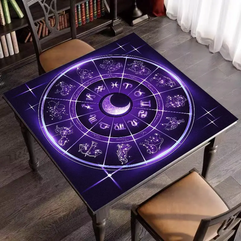 Neon Purple Zodiac Tarot Table Cloth Crescent Moon Altar Cloth Constellation Witch Celestial Divination Ritual Table Mat