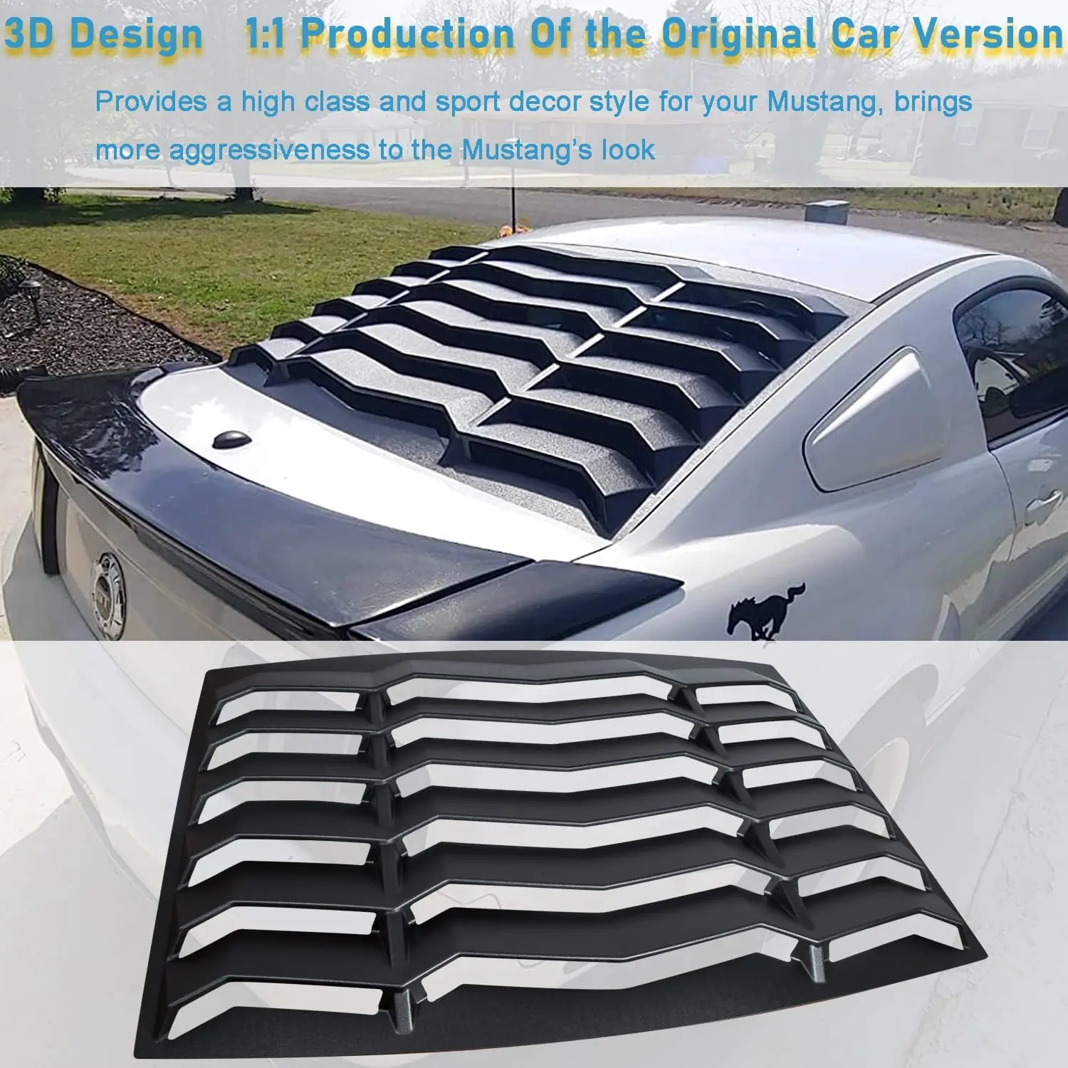 TML Rear Window Louver Compatible with Ford Mustang 2005-2014 Windshield Sun Shade Cover Lambo Style ABS Matte Black