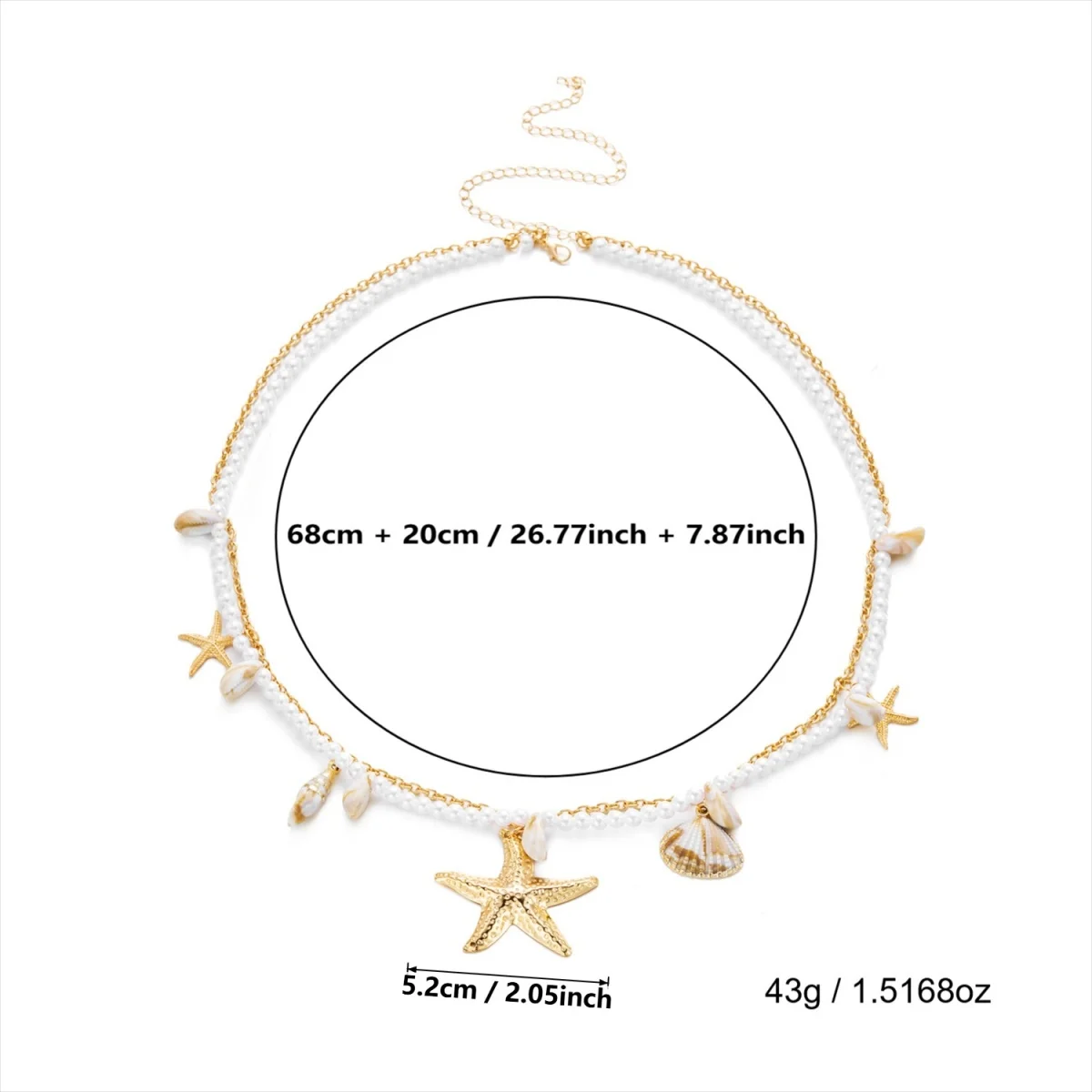 Extravagante, zusammengesetzte Taillenkette mit Seestern-, Muschel- und Imitationsperlen für Damen und Herren, doppellagige Körperkette, Strand-Körperschmuck – Detail 18