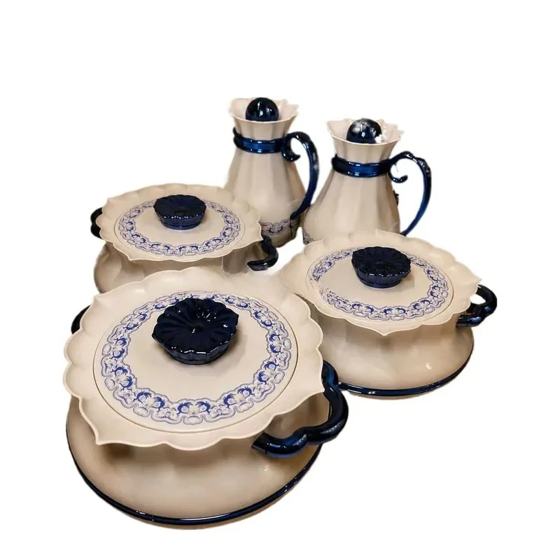 Luxury Blue and White Thermal Insulation Food Warmer Set Stainless Steel Lunch Box with Kettle