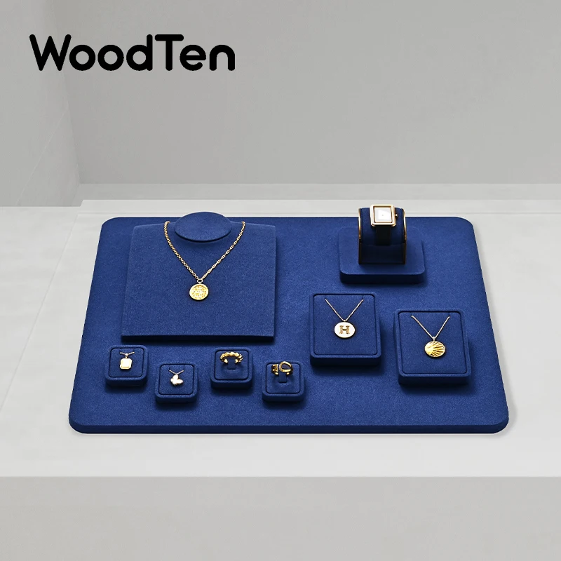 WoodTen Blue Jewelry Display Prop High-end Microfiber Portrait Necklace Rack Ring Watch Counter Display Stand Jewelry Exhibition