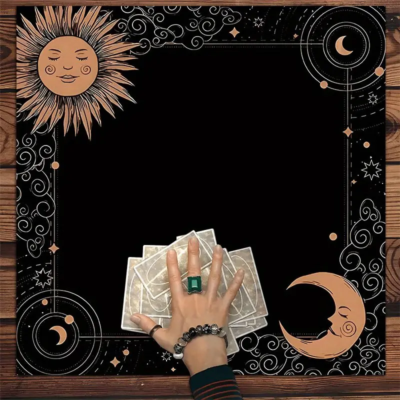 VIKAMA Retro Border Sun Moon Smiling Tarot Tablecloth Mystical Divination Altar Cloth Ceremony for Spiritual Room Decor