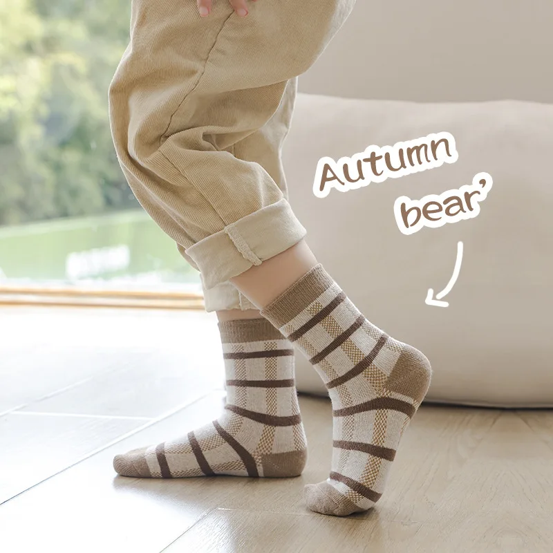 Calcetines de algodón con patrón de oso para niños y niñas, 1-9T, otoño