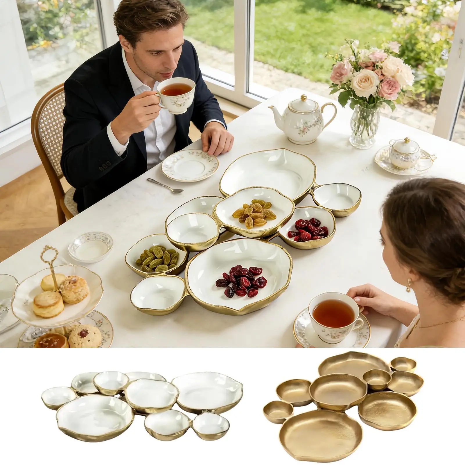 Cluster Serving Bowls 9-Grid Plate Decorative Dessert Plate Multi Bowl Platter With Compartments For Fruit Candy Meals