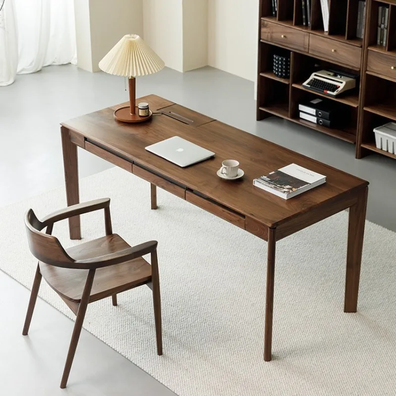 North American black walnut study computer desk, Japanese writing desk, Nordic modern simple solid wood office log