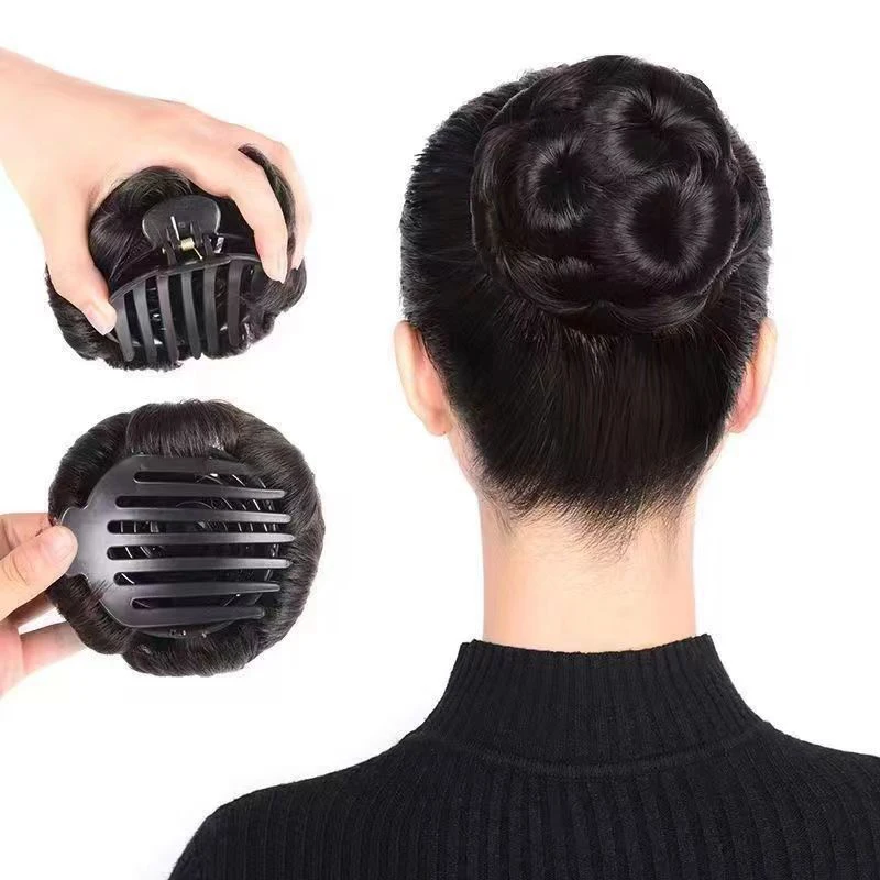 Synthetic Hair Bun Nine Flowers Bud Wig Bag Hair Clips For Women Ponytail Claw Clip Lifelike Hairpiece Styling Tools.