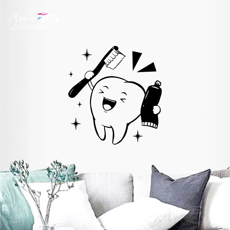 Cartoon Teeth Brushing Pattern Wall Sticker For Kids Bathroom Decoration Mural Self-adhesive Home Decor Wash Table Mirror Decals