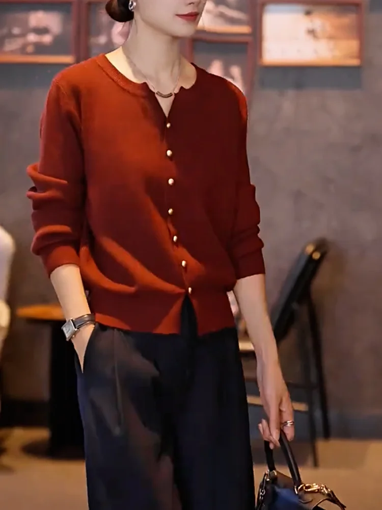 

Вязаный кардиган Ele Vintage, осень 2025, новинка, большие размеры, для повседневной носки, модный, стройнящий, в корейском стиле, свободный крой, с длинными рукавами