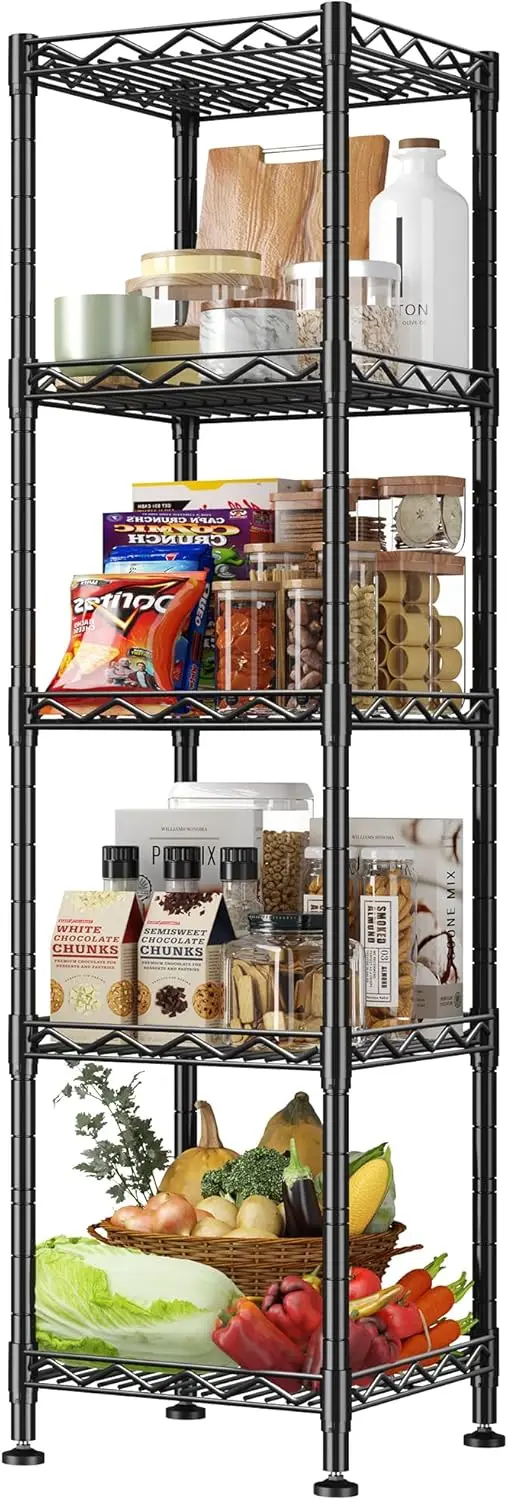 

Narrow 5-Tier Metal Shelving Unit, 12"W x 12"D x 49"H, Adjustable Storage Rack for Kitchen Pantry Closet Laundry Dorm Office, Black