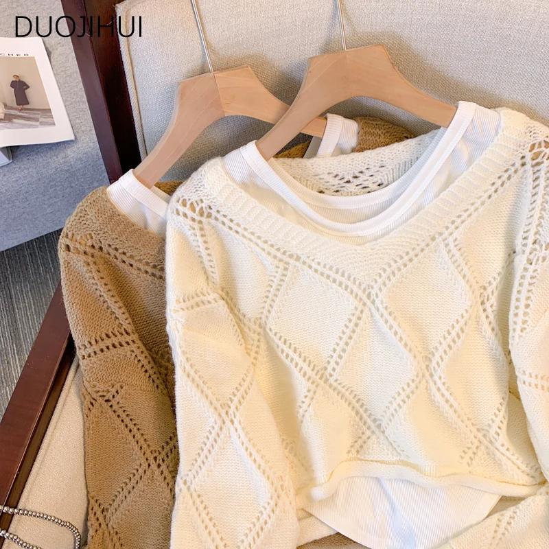 DUOJIHUI due pezzi classico o-collo lavorato a maglia pullover femminili autunno Basic manica lunga incantesimo colore moda semplice pullover donna