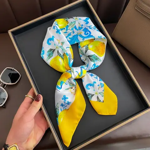 여성 스퀘어 스카프 패션 꽃 프린트 모조 실크 Hairbands Neckerchief Bandana Small Shawl Wrap 70cm Square