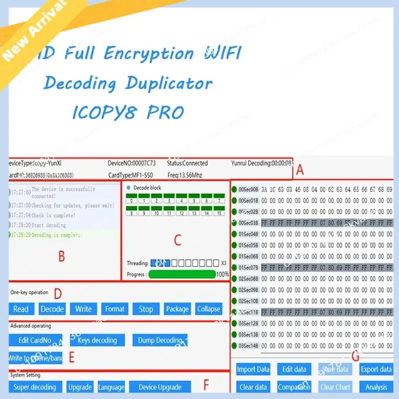 

M01K ICOPY8 Устройство считывания карт доступа IC13,56 МГц ID 125 кГц Копир Полностью зашифрованные карты декодирования Wi-Fi