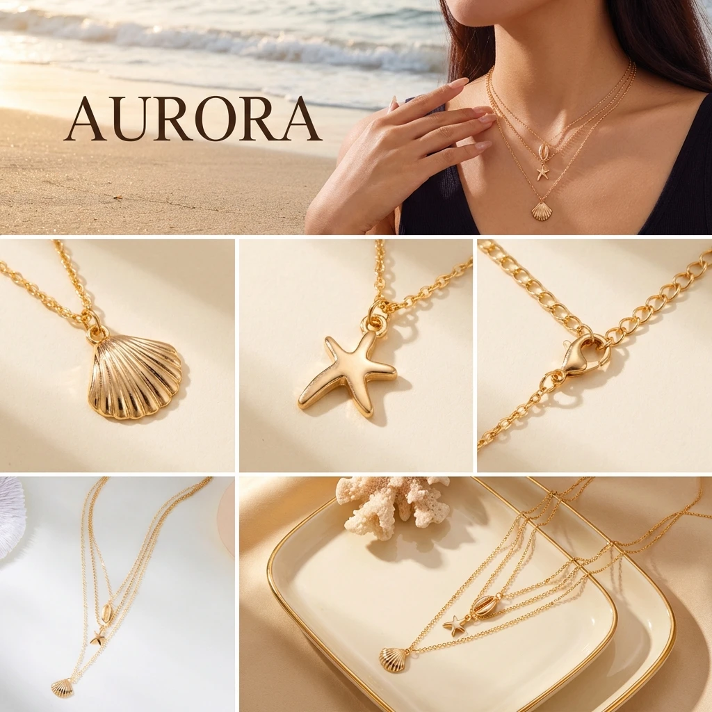 Bohemian Summer Starfish Shell Pearl Pendant Necklace for Women Trendy Gold Color Layered Chain Choker Beach Party Jewelry Gifts - view 5