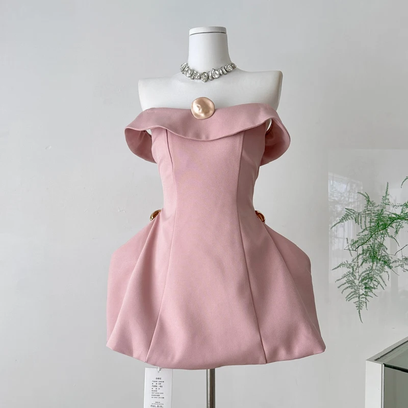 

Off the Shoulder Evening Party Dress Women Slim High Waist Mini Dress Sexy A-Line Elegant Dresses