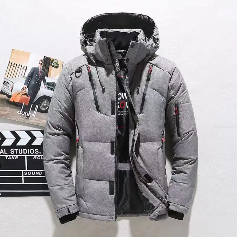 Down Jacket Men White Duck Winter Coat Windproof Warm Parkas Travel Camping Overcoat New in Thicken Solid Color Hooded Clothing