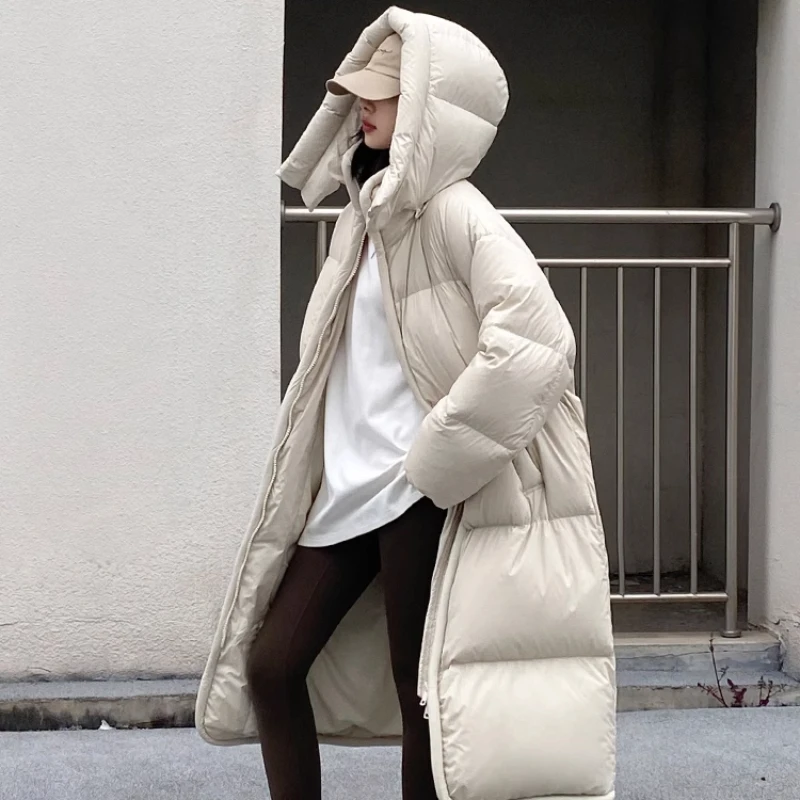 Chaqueta larga con capucha para mujer, chaqueta cálida a prueba de viento, Parkas casuales de viento perezoso, esencial para invierno cálido, nueva gama alta, 2024