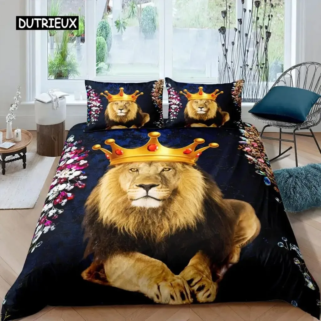 

Lion Duvet Cover Set King Size Africa Wildlife Big Cat Bedding Set Golden Lion Resting 23 Pcs Kids Animal Twin Comforter Cover