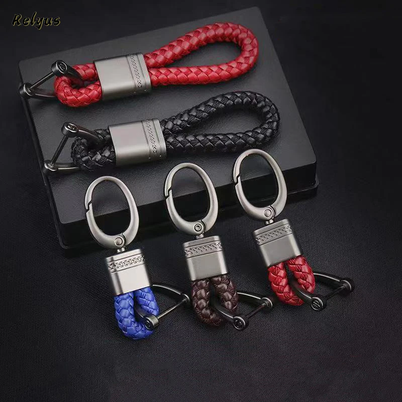 

Hand Woven Leather Rope Car Keychain Horseshoe Buckle for Men Women Key Rings Auto Gift Detachable Clasp Metal Luxury Key Chains