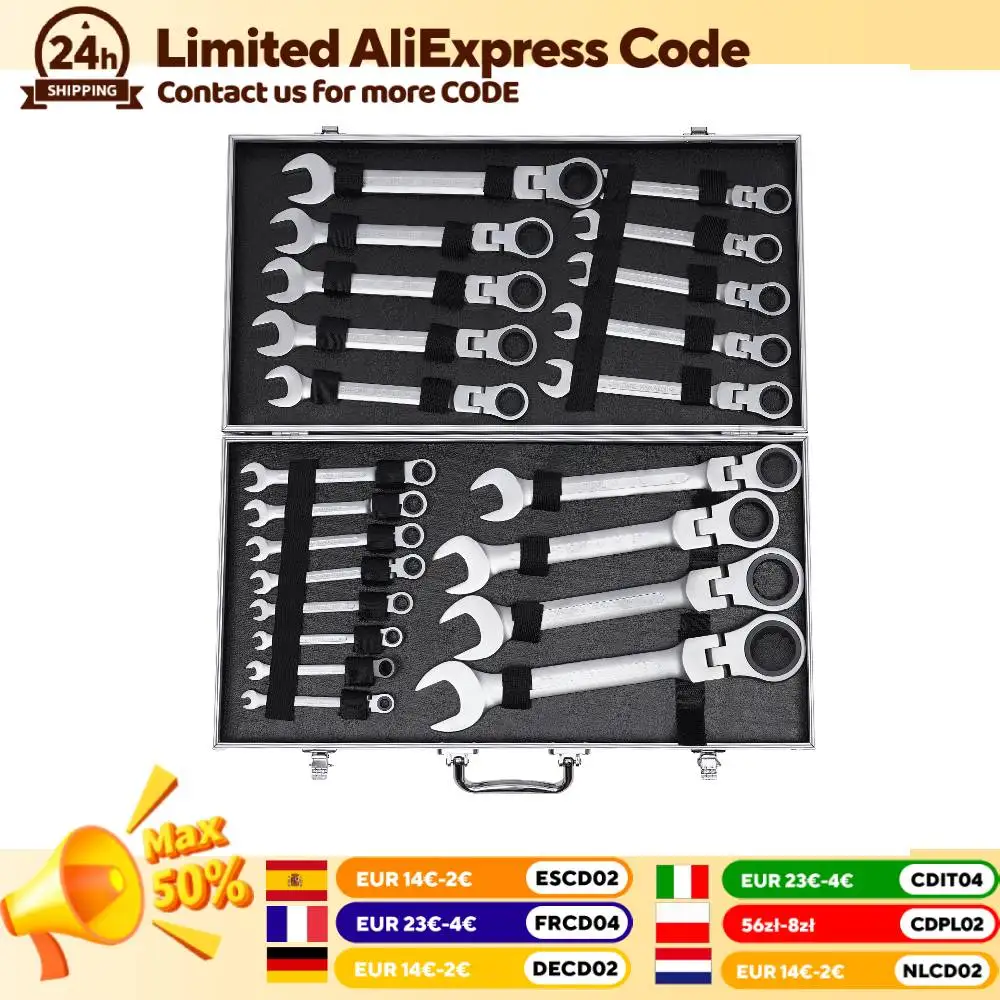 Jeu de 22 pièces de clés à tête mobile, serrer la tête hexagonale, clé à cliquet à tête flexible, jeu de clés combinées, outils de réparation