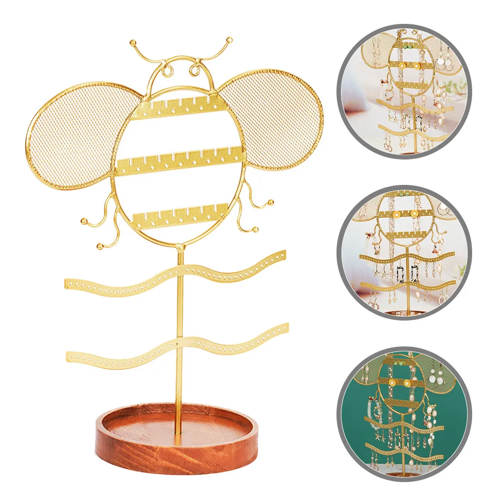 

Iron Bee Jewelry Stand Organizer with Wooden Tray Multifunctional Necklace Bracelet Earring Holder Display Rack for Jewelry
