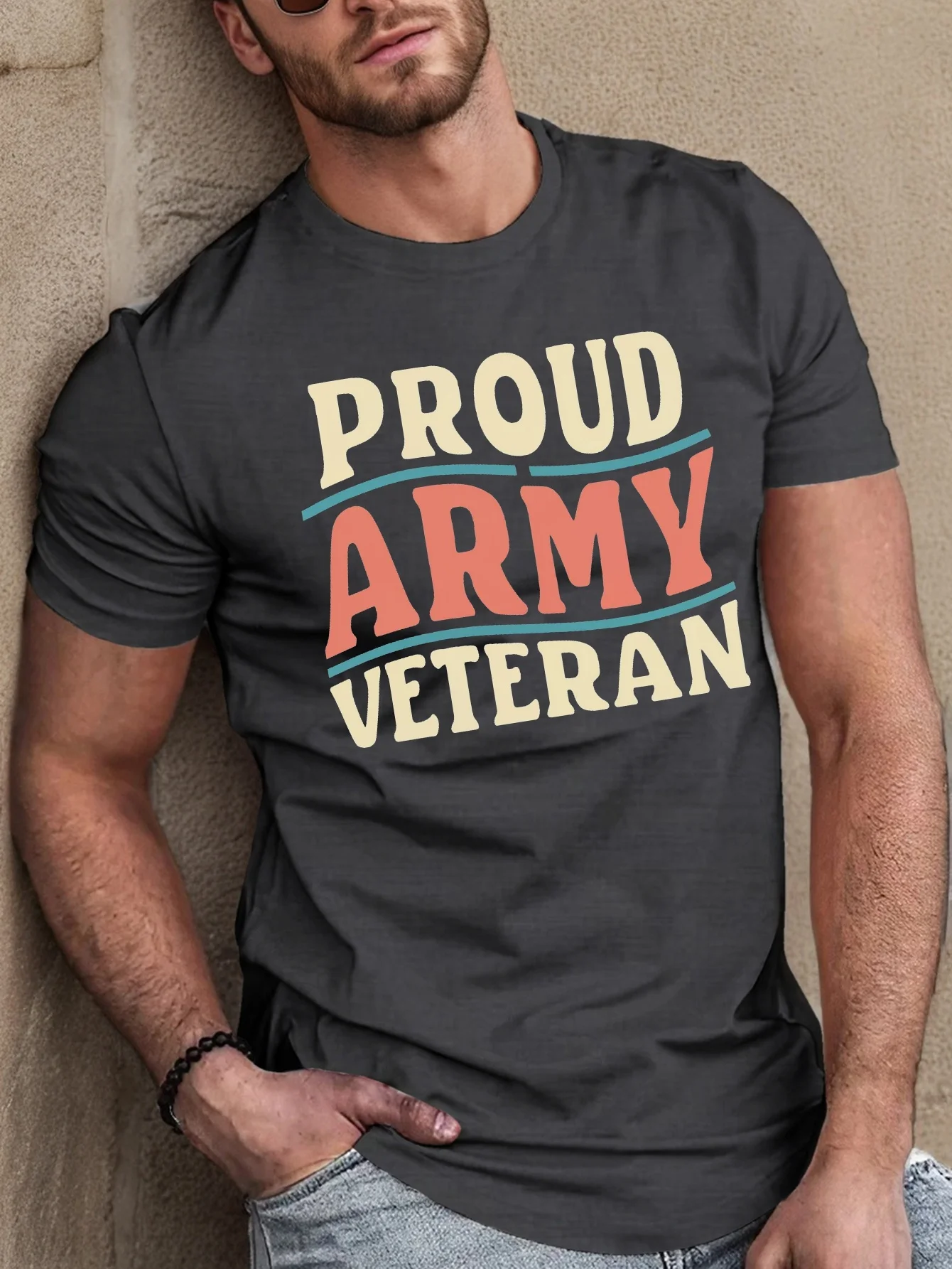 Casual Proud Army Veteran Fitted Men's T-Shirt, Sweat-wicking And Freedom Of Movement