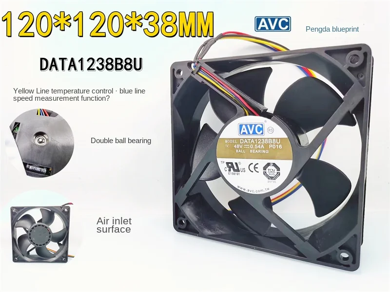 AVC-rodamiento de bolas doble DATA1238B8U, Control de temperatura, PWM, medición de velocidad, chasis de conversión de frecuencia 12038, ventilador de 12CM, 48V