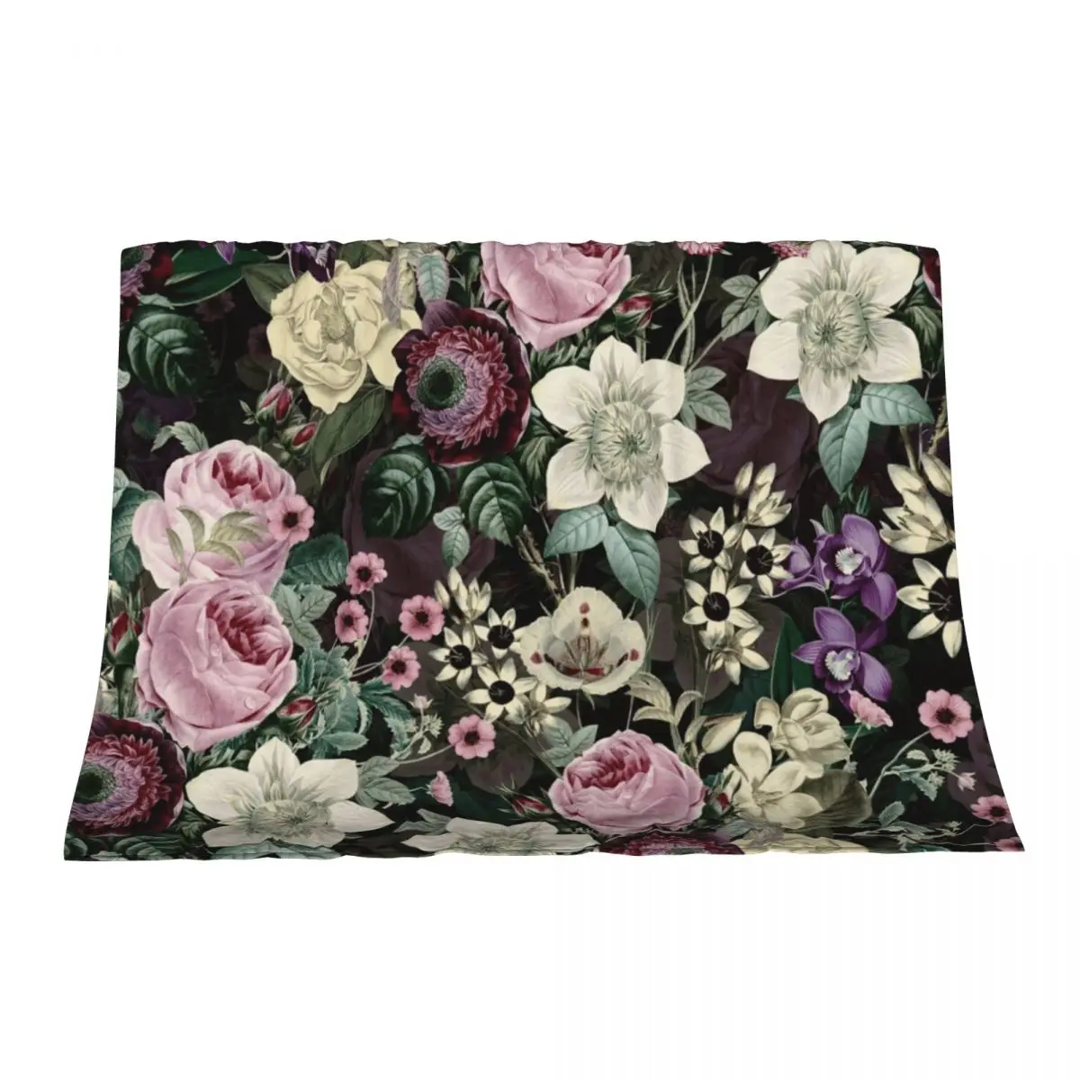

Vintage Lush English Flower Botanical Night Garden Pattern Throw Blanket Large Moving manga Blankets